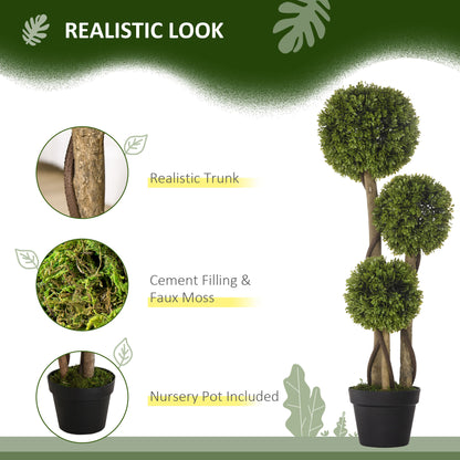 HOMCOM Decorative Artificial Trees Boxwood Ball Topiary Trees in Pot Fake Plants for Home Indoor Outdoor Decor, 90 cm