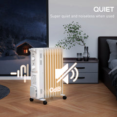 HOMCOM 2000W Quiet Oil Filled Radiator, 9 Fin Energy Efficient Portable Electric Heater with 3 Heat Settings, Adjustable Thermostat, Safety Tip Over, Overheat Protection, for Home, White