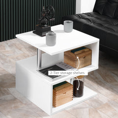 HOMCOM Wooden S Shape Cube Coffee Table 2 Tier Storage Shelves Organiser Office Bookcase Living Room End Desk Stand Display Set of 2 (White)