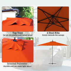 Outsunny 3(m) Cantilever Overhanging Parasol, with Cross Base - Orange