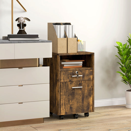 Vinsetto Lockable Two-Drawer Filing Cabinet, with Wheels - Wood-Effect