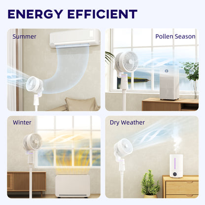 HOMCOM Pedestal Air Circulation Fan with Oscillating, Light Off, White