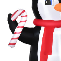 HOMCOM 8ft Inflatable Christmas Penguin Holding Candy Cane Blow Up Outdoor Decoration with LED Lights for Holiday