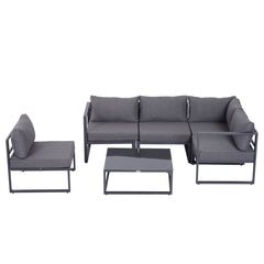 Outsunny 6 PCs Outdoor Indoor Sectional Corner Sofa Set Thick Padded Cushions Aluminium Frame 5 Seaters 1 Coffee Table Grey