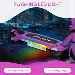 AIYAPLAY Electric Scooter for Ages 6-14, with Colourful Light and Electric Brake, Electric Scooter E Scooter, Up to 10 KM/H & 8 KM, Purple