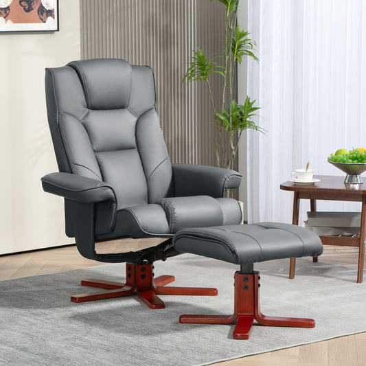 HOMCOM Faux Leather Manual Recliner and Footstool Set - Grey