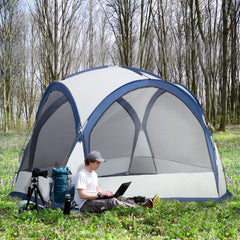 Outsunny Dome Tent for 6-8 Person, Camping Tent with 4 Zipped Mesh Doors, Removable Oxford Cloth, Lamp Hook, Portable Carry Bag, White and Blue