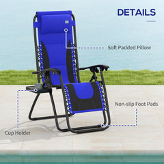 Outsunny Zero Gravity Lounger Chair Set of 2, Folding Reclining Patio Chair with Padded Seat, Cup Holder, Soft Cushion and Headrest for Poolside, Camping, Blue