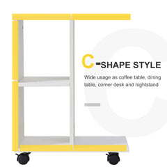 HOMCOM C-Shape End Table Unique Storage Unit w/ 2 Shelves 4 Wheels Freestanding Home Furniture Cabinet Square White