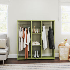 HOMCOM Open Wardrobe Double Mobile Storage Shelves Organizer W/6 Wheels-Green