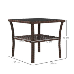 Outsunny Two-tier PE Rattan Square Coffee Table - Brown