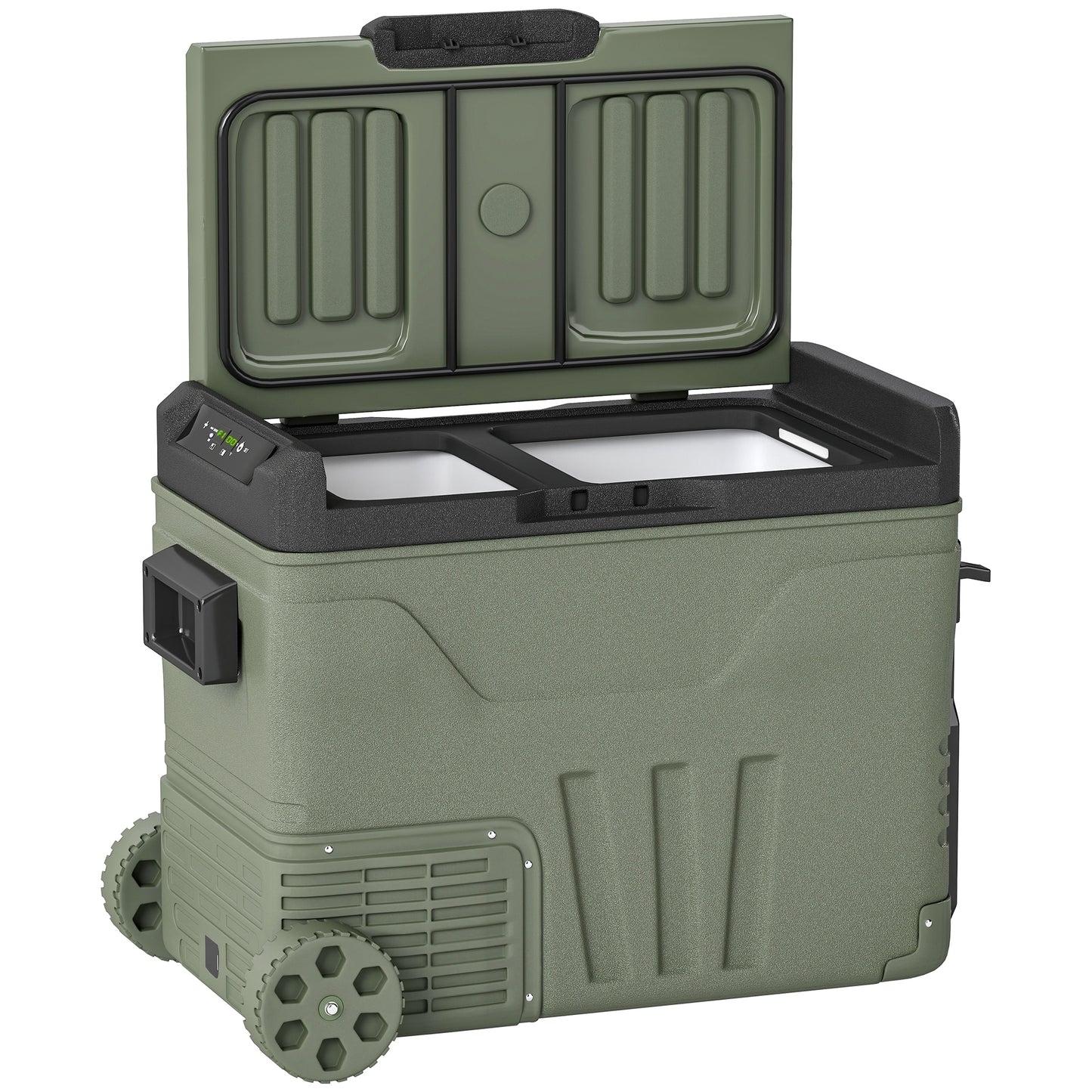Outsunny 45L Car Fridge Freezer Dual Zone, Portable Camping Fridge 12V/24V DC & 100-240V AC, Electric Cool Box -20√¢‚Äû∆í-20√¢‚Äû∆í with Wheels and LED Light, for Travel, RV, Road Trip, Picnic