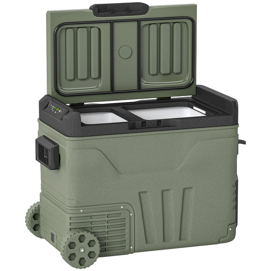 Outsunny 45L Car Fridge Freezer Dual Zone, Portable Camping Fridge 12V/24V DC & 100-240V AC, Electric Cool Box -20√¢‚Äû∆í-20√¢‚Äû∆í with Wheels and LED Light, for Travel, RV, Road Trip, Picnic