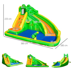 Outsunny 5 in 1 Kids Bouncy Castle Large Crocodile Style Inflatable House Slide Basket Water Pool Gun Climbing Wall with Blower Carrybag for Kids Age 3-8, 3.85 x 2.85 x 2.25m