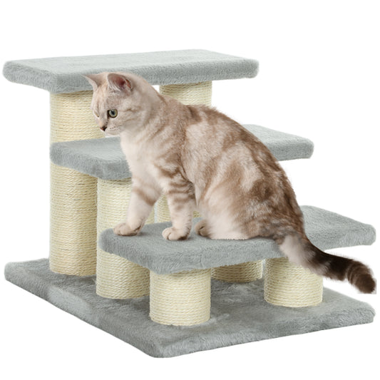 PawHut Pet Stairs 3-step Pet Ladder Cat dog Stairs Climb Ladder Cat Tree, Grey