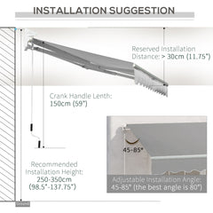 Outsunny Awning Canopy Manual Retractable Porch Sun Shade Shelter 3 x 2m Light Grey