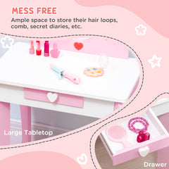 ZONEKIZ Kids Dressing table Set w/ Mirror, Stool, Drawer, Cute Patterns, for Ages 3-6 Years - Pink