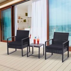 Outsunny 2 Seater Rattan Coffee Set-Black