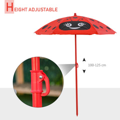 Outsunny Kids Outdoor Table and Chairs Garden Furniture Ladybird Pattern with Removable & Height Adjustable Sun Umbrella, Red