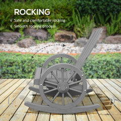 Outsunny Wooden Adirondack Rocking Chair Reclining Armchair Outdoor Garden Furniture Patio Porch Rocker - Grey