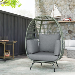 Outsunny Rattan Egg Chair with Cushions and Pillows, Charcoal Grey