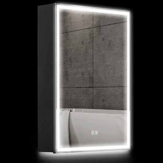 HOMCOM Bathroom Mirror Cabinet with LED Lights and Shaver Socket, 500 x 700 mm Wall Mounted Bathroom Cabinet with Mirror, Demister Pad, Dimmer, 3 Colours, Medicine Cabinet, Black