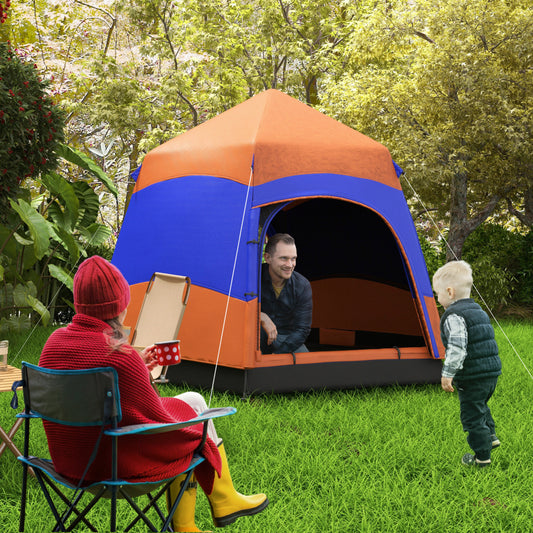 Outsunny Six Man Hexagon Camping Tent with Hang Hook and Carry Bag - Orange and Blue