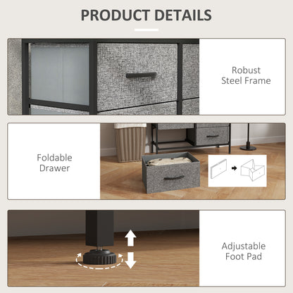HOMCOM Fabric Chest of Drawers, Storage Drawers, Industrial Bedroom Dresser with 8 Fabric Drawers, Steel Frame and Wooden Top for Nursery, Living Room, Hallway, Black