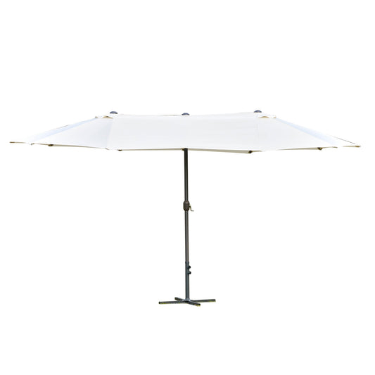 Outsunny 4.6M Sun Umbrella Canopy Double-sided Crank Sun Shade w/ Cross Base Off White