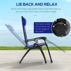 Outsunny Zero Gravity Lounger Chair, Folding Reclining Patio Chair with Padded Seat, Cup Holder, Soft Cushion and Headrest for Poolside, Camping, Blue