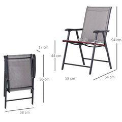 Outsunny Set of 4 Folding Garden Chairs, Metal Frame Garden Chairs Outdoor Patio Park Dining Seat with Breathable Mesh Seat, Grey