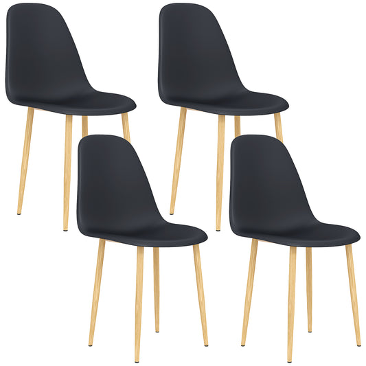 HOMCOM Modern Dining Chairs Set of 4, Kitchen Chairs with Backrest and Steel Legs for Dining Room, Living Room, Black