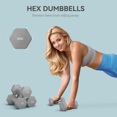 SPORTNOW 2 x 6kg Hexagonal Dumbbells Weights Set with Non-Slip Grip for Home Gym Workout, Grey