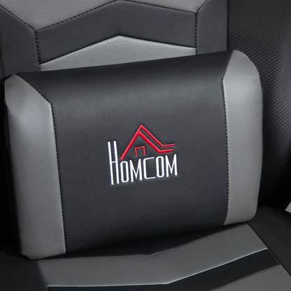 HOMCOM Massage Recliner Chair with Remote, PU Leather Recliner Armchair with Cup Holders and Side Pockets, Racing Style Reclining Chair with Headrest, 360√Ç¬∞ Swivel, Lumbar Support, Grey