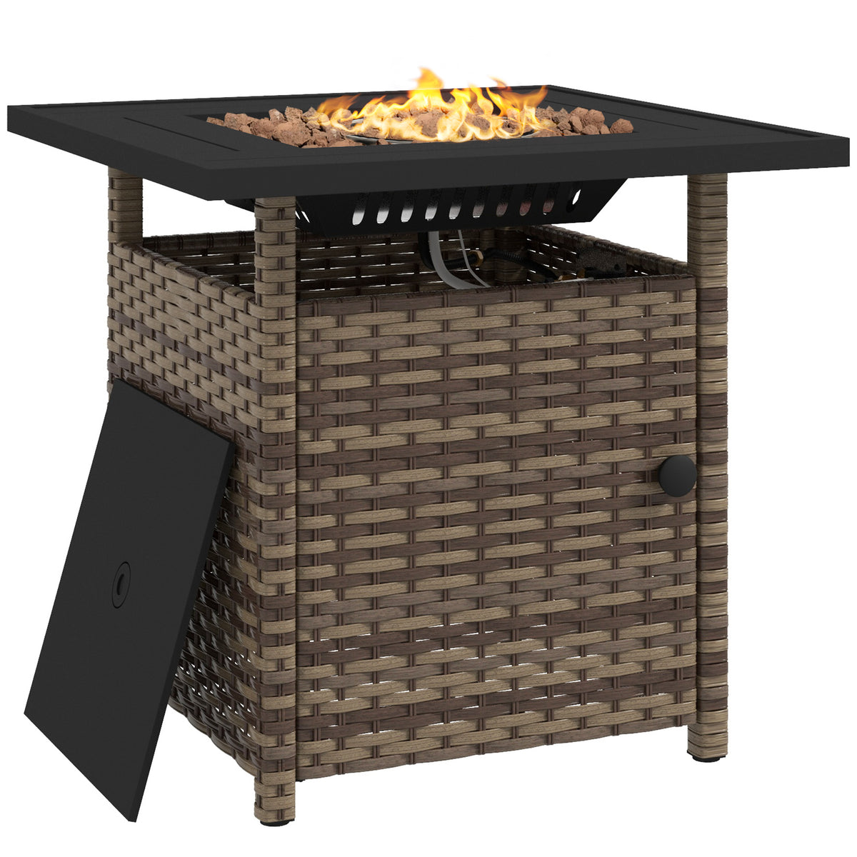 Outsunny 72.5 x 72.5cm 50,000 BTU Fire Pit Table, with Cover - Brown