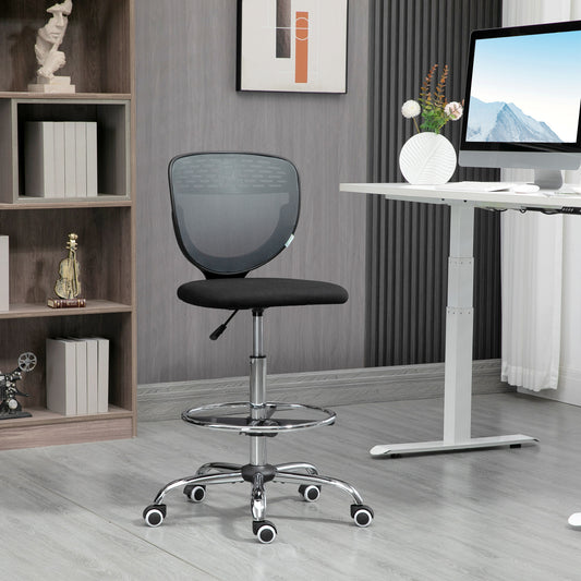 Vinsetto Drafting Chair, Swivel Office Draughtsman Chair, Mesh Standing Desk Chair with Adjustable Foot Ring, Armless, Grey