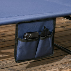 Outsunny Set of Two Folding Sun Loungers, with Adjustable Backs and Sun Canopies - Dark Blue