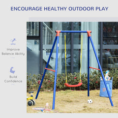 Outsunny Kids Swing Set Toddler Swing Adjustable Rope Heavy Duty A-Frame Stand Outdoor Playset for 3-8 Years Old Blue