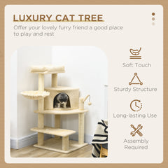 PawHut Sisal 100cm Cat Tree Tower with Sisal Scratching Post Cream White