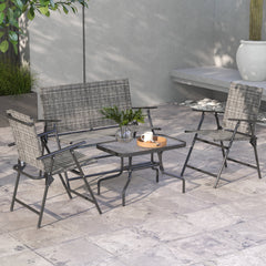 Outsunny Outdoor√Ç 4 Pieces Patio Furniture Set with Breathable Mesh Fabric√Ç Seat & Backrest,√Ç Garden Set with Two Foldable Armchairs, a Loveseat &√Ç Glass√Ç Top√Ç Table, Mixed Grey