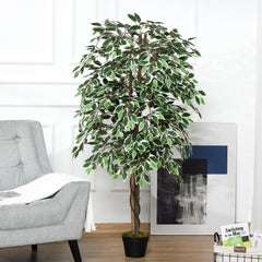 Outsunny 160cm/5.2FT Artificial Ficus Silk Tree with Nursery Pot, Decorative Fake Plant, for Indoor Outdoor D√É¬©cor