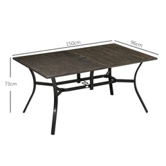 Outsunny Six-Seater Steel Garden Table, with √¢≈í‚Ç¨41mm Parasol Hole - Wood-Effect