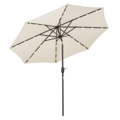 Outsunny â2.7m Garden 24 LED Light Parasol Solar Outdoor Tilt Sun Umbrella Patio Club Party Event Manual Sun Shade w/ Hand Crank and 8 Ribs, Off-white