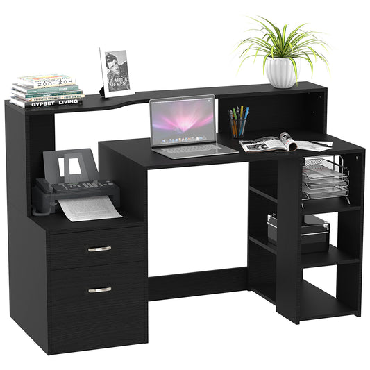 HOMCOM Computer Desk with Drawers and Storage Shelves, Reception Desk, Study Workstation for Home Office, 137 x 55 x 92cm, Black