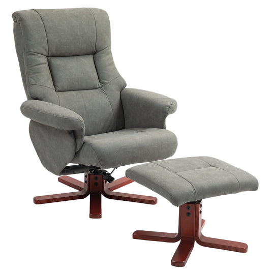 HOMCOM Faux Microfibre Leather Manual Recliner and Footstool Set - Grey
