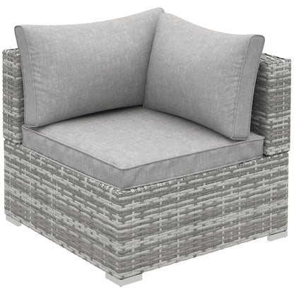 Outsunny Outdoor PE Rattan Corner Sofa, Garden Wicker Furniture Single Sofa Chair w/ Cushions, Light Grey