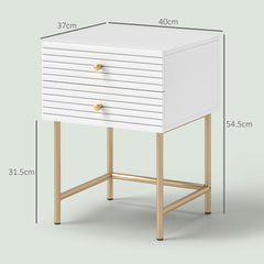 HOMCOM Set of Two Elegant Bedside Tables - White/Gold-Tone