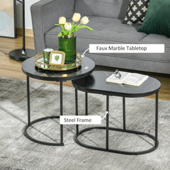 HOMCOM Marble-Effect Nest of Tables - Black/White