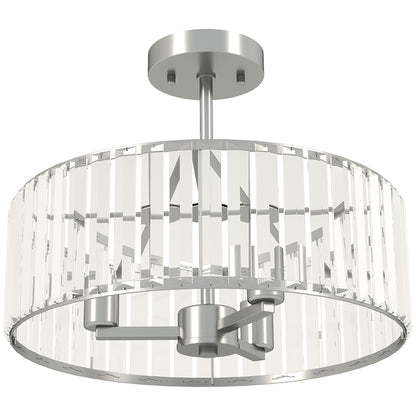 HOMCOM Crystal Ceiling Light Fixture, Semi Flush Mount Modern Crystal Chandelier Ceiling Light for Living Room, Bedroom, Hallway, Dining Room, E14 Base 3-Lights, Silver Tone