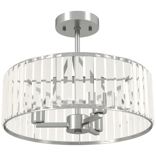 HOMCOM Crystal Ceiling Light Fixture, Semi Flush Mount Modern Crystal Chandelier Ceiling Light for Living Room, Bedroom, Hallway, Dining Room, E14 Base 3-Lights, Silver Tone